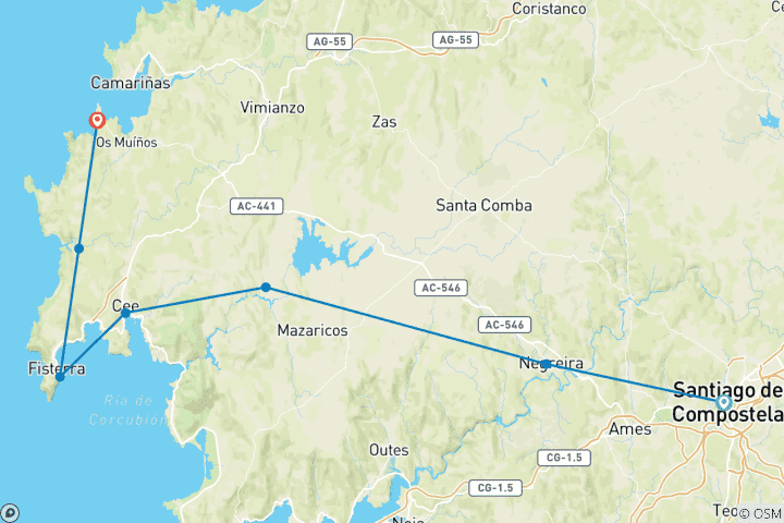 Karte von Jakobsweg nach Fisterra (Erweiterung nach Muxía) (8 Tage)