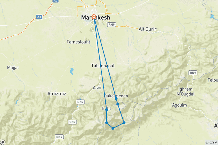 Carte du circuit Trek du Mont Toubkal - 8 jours