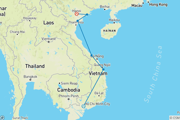 Carte du circuit Vietnam classique 12 jours - One Life Adventures