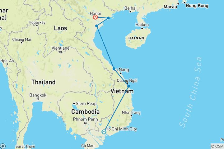 Carte du circuit Vietnam classique 12 jours - One Life Adventures