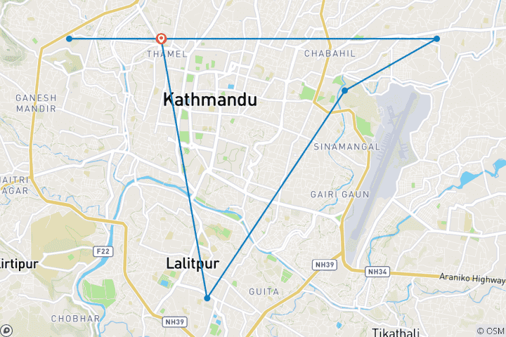 Carte du circuit Visite de la ville de Katmandou en une journée avec voiture privée et guide