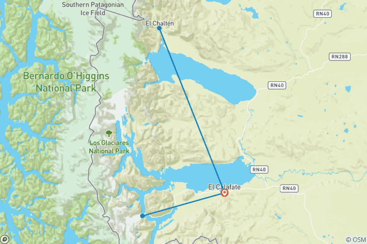 Map of El Calafate & El Chalten Full Day – 4 Nights