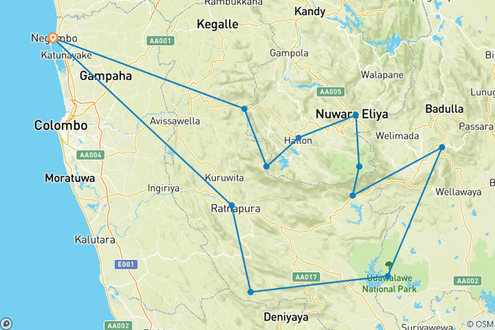 Carte du circuit "True Adventure" Faune / Randonnée / Forêt tropicale [13 jours confort]