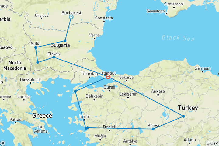 Map of Romania, Bulgaria & Turkey Discovery