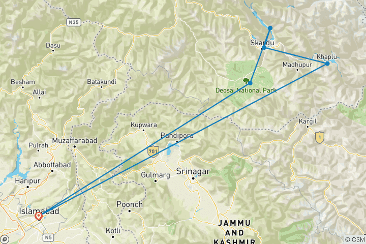 Carte du circuit Trek pédestre dans la vallée de Skardu