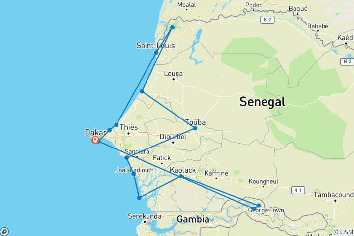 Carte du circuit Sénégal et Gambie : Une odyssée culturelle et animalière