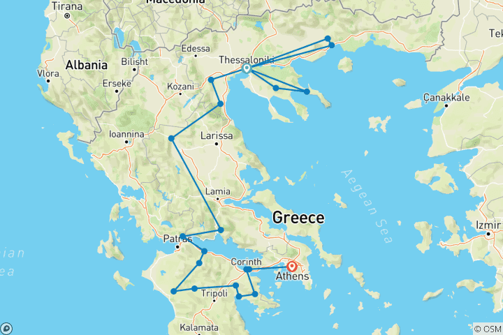 Mapa de Viajes por el cristianismo en Grecia - En camino con el Apóstol Pablo - 12 días