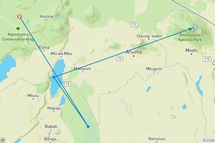 Map of 10 DAYS TOUR KILIMANJARO CLIMB AND SAFARI