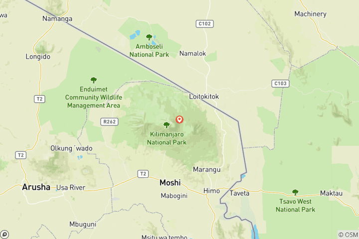 Carte du circuit 5 jours - Ascension du Kilimandjaro - Route de Marangu