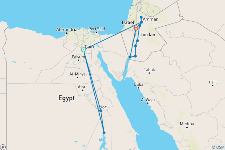 Map of Egypt and Jordan Family Holiday