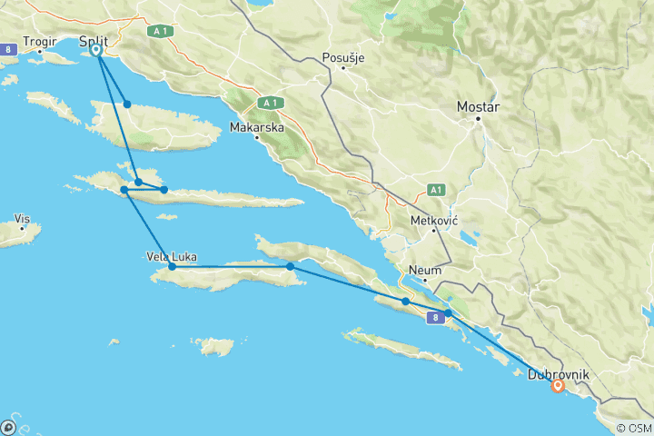 Carte du circuit Les trésors gastronomiques de la Croatie en vélo électrique