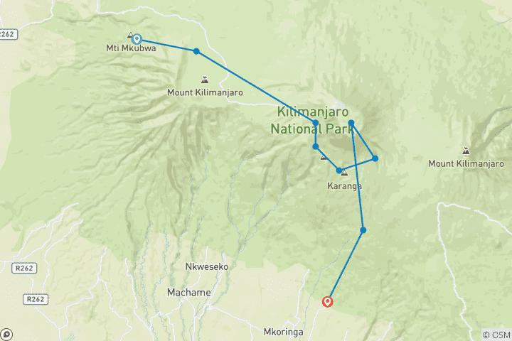 Map of Mountain kilimanjaro climbing through lemosho route 10 days (all accommodation and transport are included)