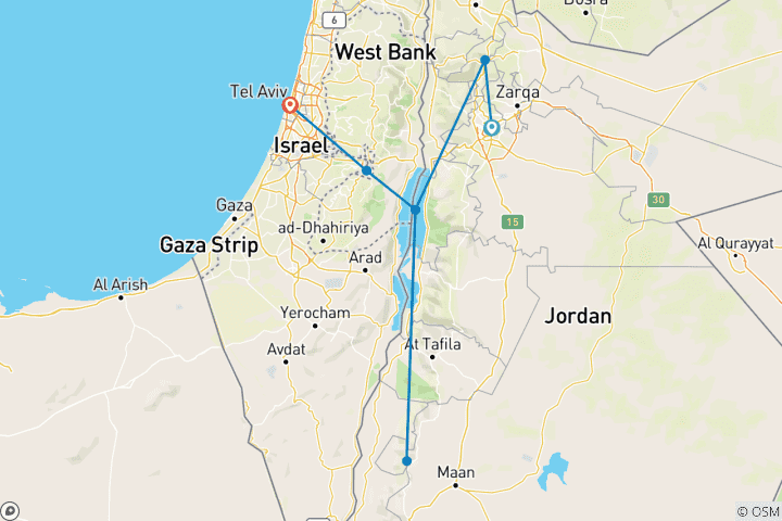 Carte du circuit Jordanie et Israël - 8 jours