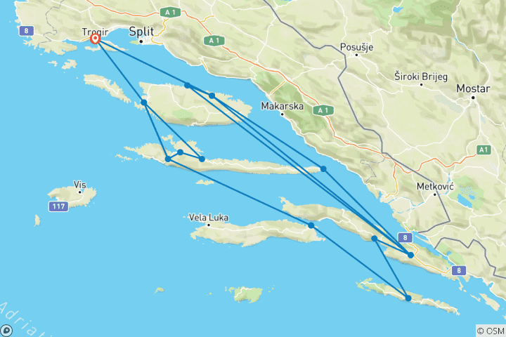 Carte du circuit Collection « Bike Cruise : Voyage en Dalmatie du Sud »
