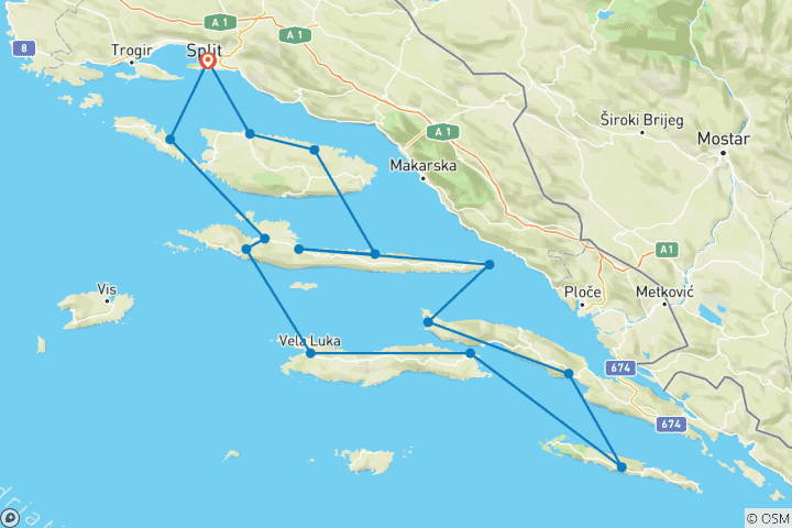 Map of Bike Cruise Split South Premium Superior