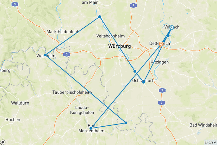 Kaart van Franken - Bocksbeutelstraße (9 dagen)