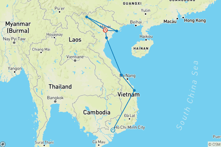 Map of Vietnam Classic 15 Day - One Life Adventures