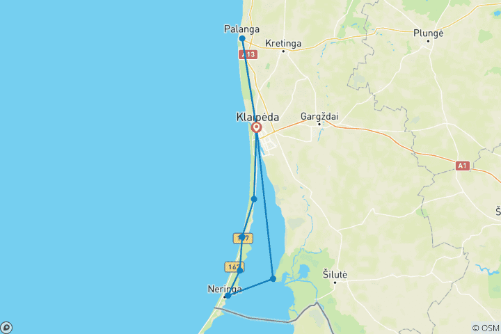 Carte du circuit Trek au bord de la mer en Lithuanie : Isthme de Courlande, Palanga, Cap Ventė