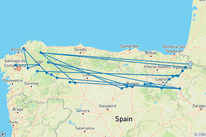 Karte von Französischer Jakobsweg von Roncesvalles nach Santiago (40 Tage)