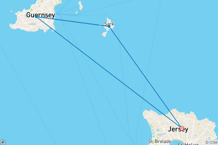 Map of Jersey, Guernsey & Sark | Channel Islands | Individual Cycling Trip - 8 Days (8 days)