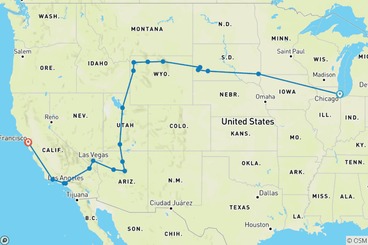 Map of Chicago to Golden Gate