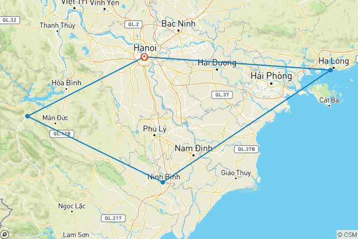 Mapa de La belleza del norte de Vietnam en 8 días