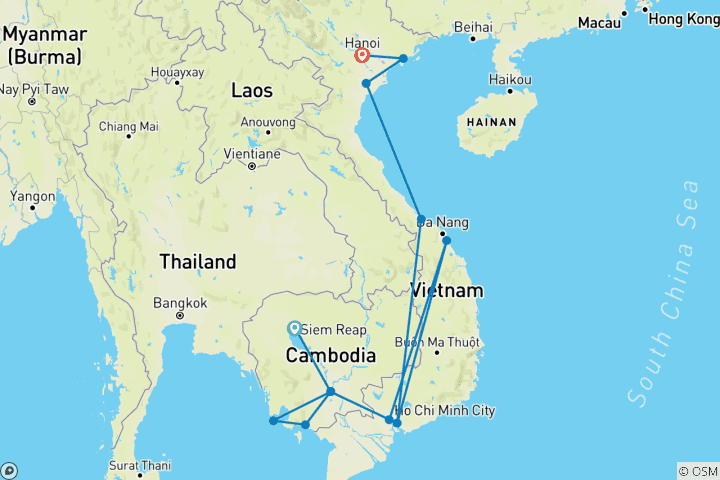 Carte du circuit Exploration du Cambodge et du Vietnam