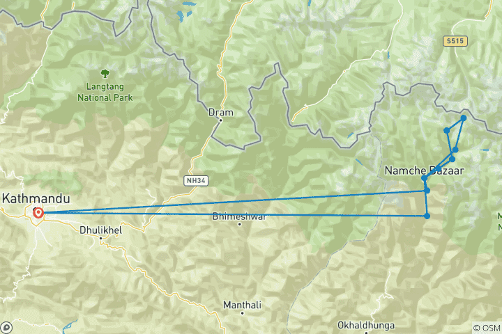 Mapa de Excursión al campamento base del Everest 7 días