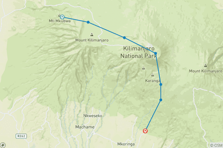 Map of 10 Days Mount Kilimanjaro Climb Northern Circuit Route ( all included Transport and Accommodations )