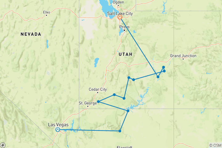 Karte von Wanderung durch die westlichen US-Nationalparks und die Sonnenfinsternis (Vegas - Salt Lake)