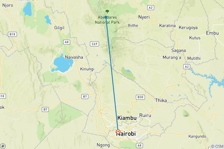 Map of 4 Days Whispers of the Wild | Scenic Splendor ( Aberdare National park)