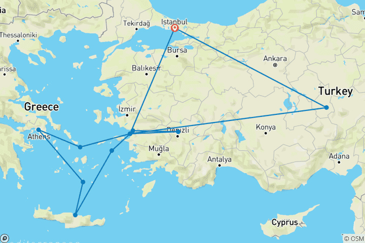 Map of Magnificent Turkey&3 Nights Iconic Aegean - 11 Days