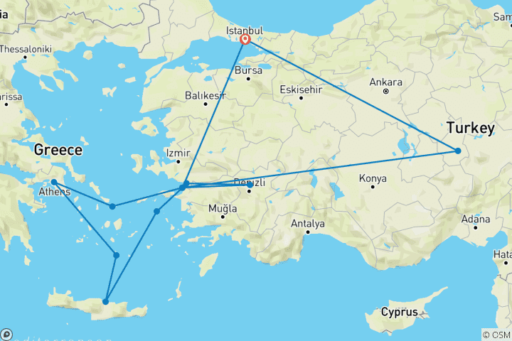 Carte du circuit Turquie magnifique et 3 nuits à égéenne iconique - 11 jours