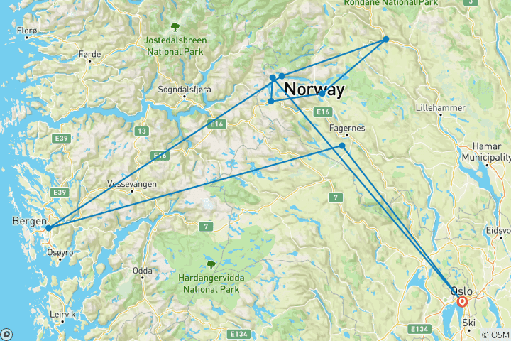 Karte von Mjölkevegen - nördliche Route (6 Tage)