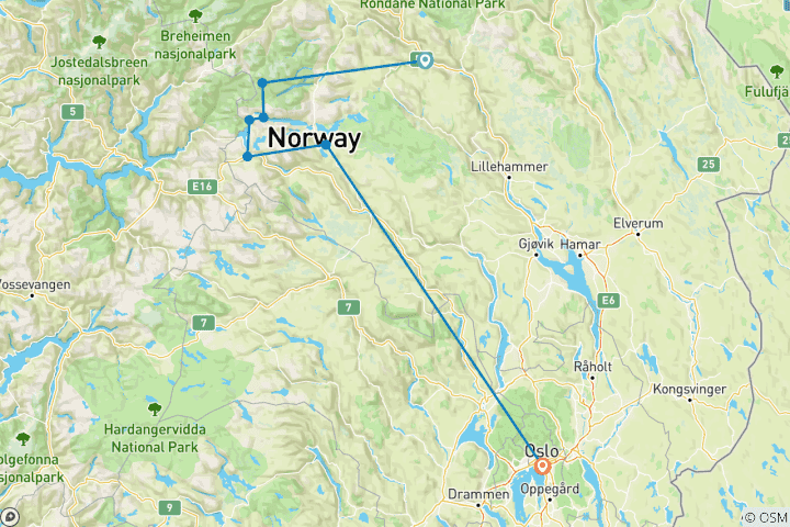 Karte von Mjölkevegen - nördliche Route (6 Tage)