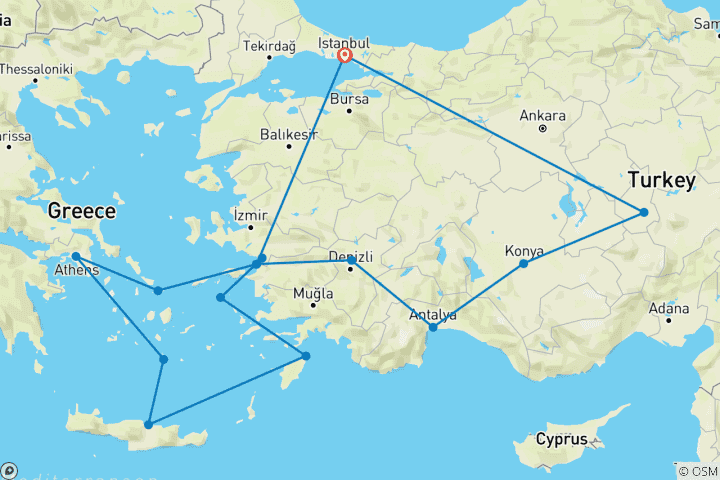 Map of Turkish Breeze & 4 Nights Iconic Aegeans - 14 Days