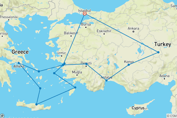 Carte du circuit Brise turque et 4 nuits Iconic Aegeans - 14 jours