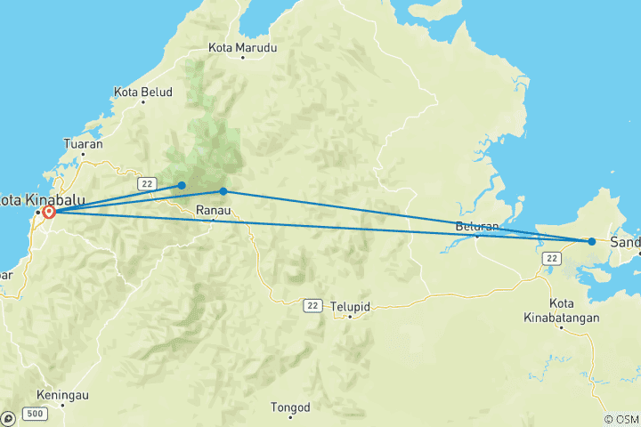 Carte du circuit Les points forts de la faune de Bornéo