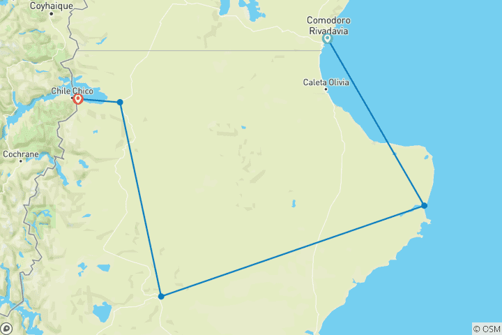 Map of Argentina - National Parks: Coast & Mountain Range - 7 days