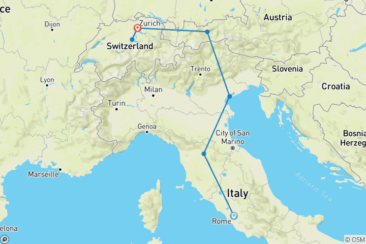 Map of 7-Day Classical Italy and Switzerland