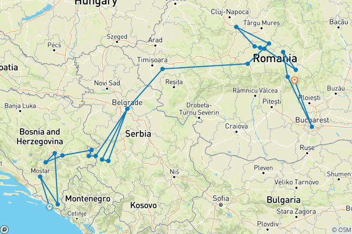 Map of Premium Dubrovnik to Bucharest (from Dubrovnik to Azuga)