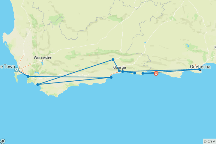 Carte du circuit 4 jours de la Route des jardins à Port Elizabeth - avec hébergement