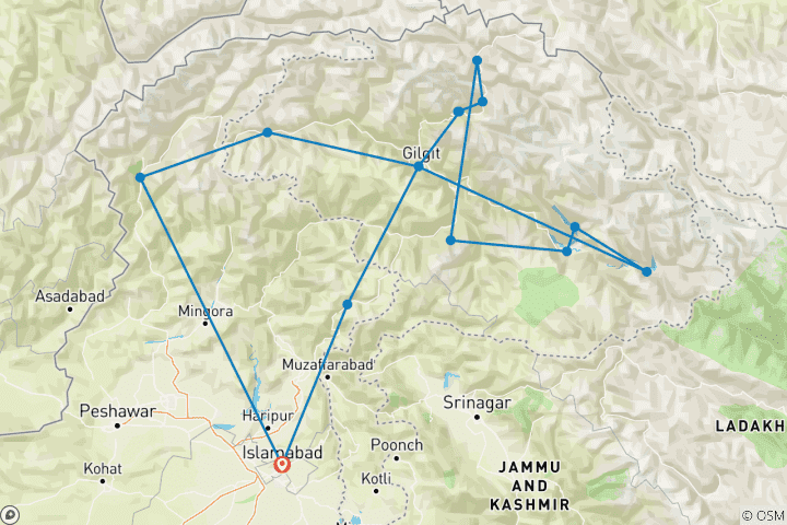 Karte von Pakistan Rucksackreise