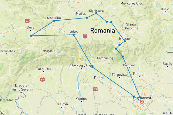 Map of Transylvania Castles Private Tour 4-Day from Bucharest