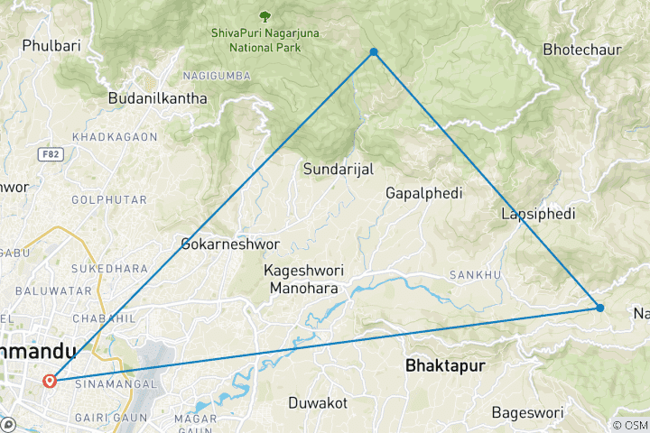 Map of Chisapani Nagarkot 2 Days Short Trek from Kathmandu