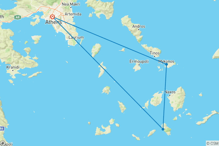 Map of Athens - Ios - Mykonos ( Chill out and party )