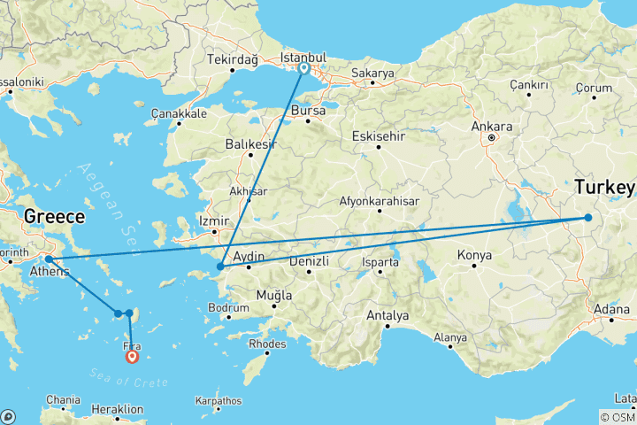 Map of Premium Turkey & The Cyclades Islands