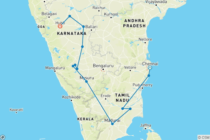 Carte du circuit Circuit Héritages de l'Inde du Sud [13 jours]