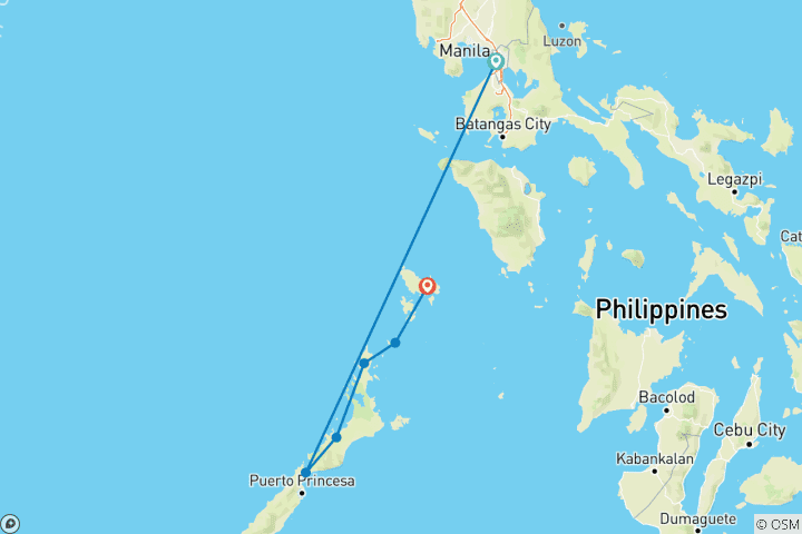 Carte du circuit 10 jours d'aventure aux Philippines - Îles Palawan (circuit indépendant)
