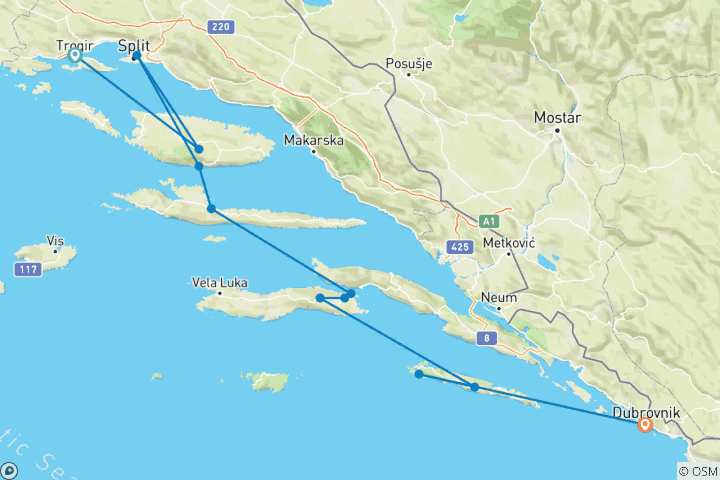 Map of Dalmatian Coast Island Hopping